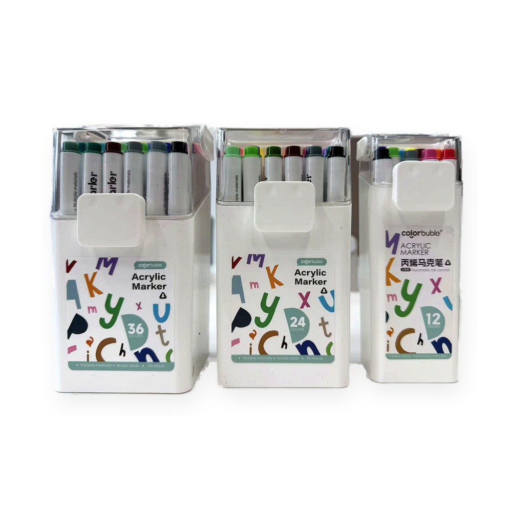 Cotton Core Acrylic Marker Pens, Square Barrel, 24/36/48 Colors